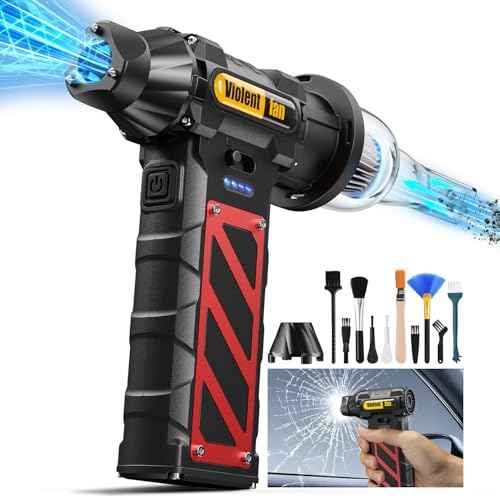 XAP Multi-Purpose Electric Compressed Air Duster & Mini Vacuum - 130,000 RPM Cordless Air Blower with Seatbelt Cutter & Window Breaker, 8000mAh Rechargeable Violent Turbo Fan, Ideal for Office/PC/Car