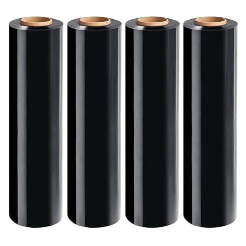 Black Stretch Wrap Roll, Heavy Duty 18in x 1500ft Shrink Film/Wrap, 4