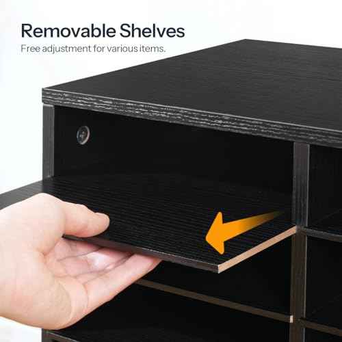 HOOBRO Literature Organizer, 36 Compartments Wooden Mail Organizer, Countertop Literature Sorter with Adjustable Shelves for Home, Office, School, Student Mailbox for Classroom, Black BK123WF01