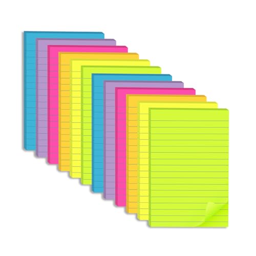 12 Pack Large 4x6 Bright Line Sticky Notes - Strong Adhesive Office & School Notepads