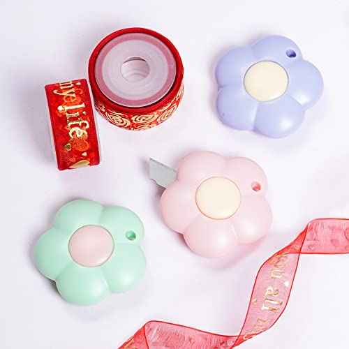 Fengek 3 Pcs Mini Retractable Utility Knife Flower Pocket Box Cutters Plastic Letter Opener Slide Open with Keychain Hole for Box Letter Envelope, Flower Shape