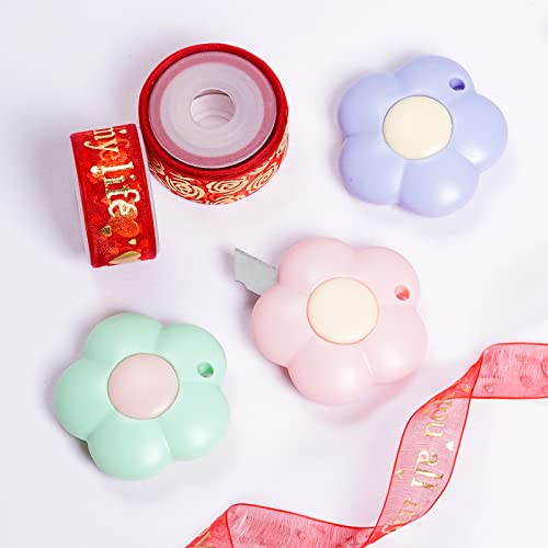Mini Flower-Shaped Retractable Utility Knife Set with Keychain Hole - 3 Pack