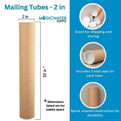 MagicWater Supply Mailing Tube - 2 in x 30 in - Kraft - 6 Pack - for Shipping and Storage of Posters, Arts, Crafts, and Documents