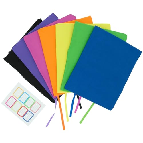 KICNIC Jumbo Book Covers 7 Pack 9x11 Inch Stretchable Book Sox in 7 Colors