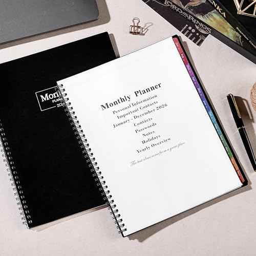2026 Monthly Planner - JAN. 2026 - DEC. 2026, 2026 Planner with Colorful Tabs, 8.5" x 11", Monthly Planner/Calendar 2026 with Pocket, Thick Paper, Twin-Wire Binding - Black