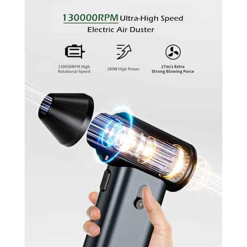 Electric Air Duster, Compressed Air Duster 130000RPM Cordless Rechargeable Motor Portable Blower, Adjustable Mini Blower for Computer, Keyboard, Outdoor, House and Car, Replaces Compressed Air Cans
