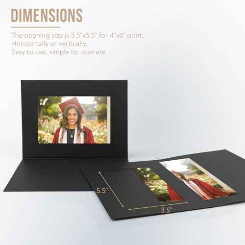 Golden State Art, Pack of 100, 4x6 Photo Folders, Cardboard Picture Frame, Paper Frame Cards, Greetings/Invitation Special Events: Graduation, Christmas, Wedding (Black)