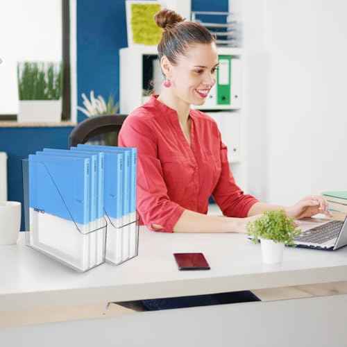 4Pcs Clear Acrylic Magazine File Holder, Plastic Vertical File Folder Storage Magazine Rack Bin, Acrylic Magazine Holder, Desk Document Sorter Organizer for Home Office School Work Desktop Supplies