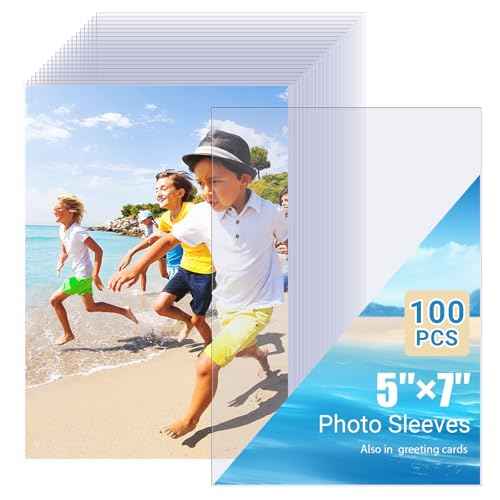 5x7 Soft Sheet Protectors 100 Pack, Clear Top Loading Photo Sleeves, No Holes Photo Protectors, Acid-Free Plastic Photocard Sleeve, Archival Safe & Waterproof