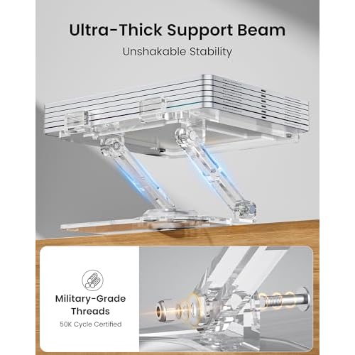 Laptop Stand for Desk - Adjustable, Foldable Clear Acrylic Riser with 360¡Æ Rotating Base, Ergonomic Laptop Holder for MacBook Pro/Air & 10-16¡± Notebooks