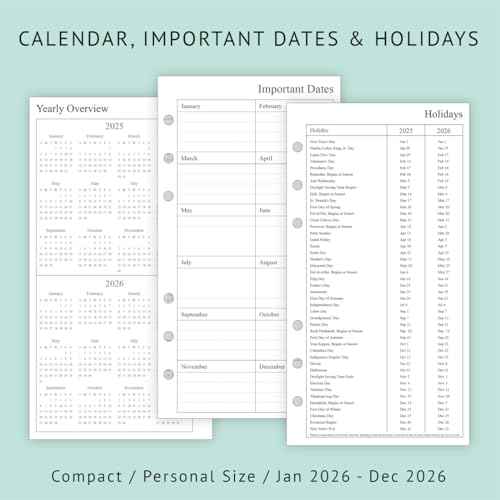 newestor 2026 Weekly & Monthly Planner Refill, 3-3/4" x 6-3/4", Jan 2026 - Dec 2026, Personal/Compact/Size 3