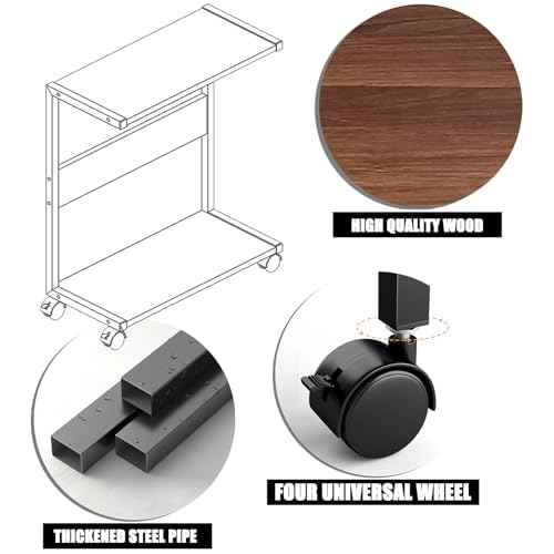 PC Stand Computer Tower Stand, 2-Tier CPU Holder with Locking Caster Wheels Suitable for Most PC, Vintage Wood Rolling Computer Cart for Under Desk