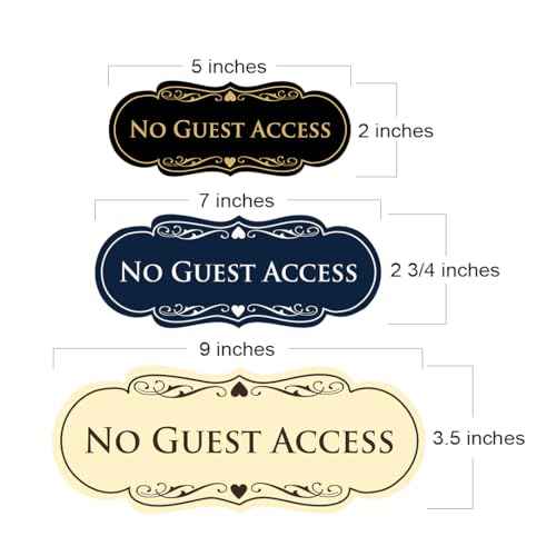 All Quality Designer No Guest Access Wall or Door Sign - Black/Gold - Medium (5 Pack)
