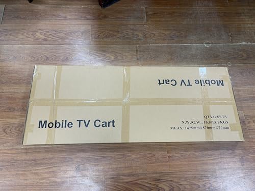 Mobile TV Stand Rolling TV cart for 32-75 Inch Rolling TV Stand with Wheels Flat/Curved LED/LCD/OLED Height Adjustable Heavy-Duty Portable Floor Mount with Wood Shelf Holds up to 100lbs White