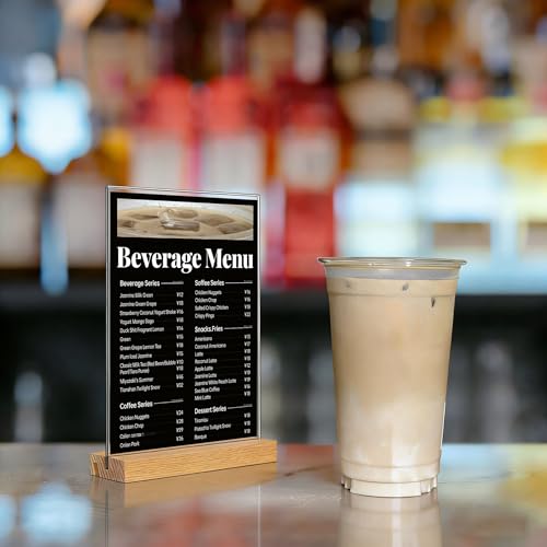 5x7 Inch Acrylic Sign Holder with Wood Base - 3 Pack, Vertical or Slant Back Display