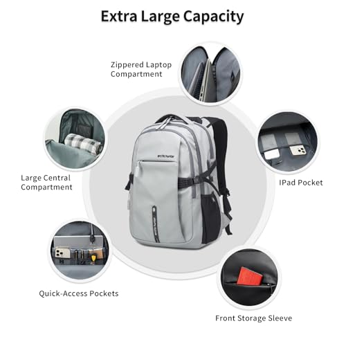 Travel Carry On 15.6" Laptop Backpack for Men, Large 30L Anti-Theft & Waterproof Backpacks Flight Approved for Business, Commuting, Work, Weekend Casual Daypack, Grey, Silver