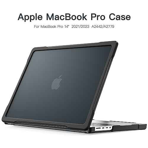 Batianda Ultimate Protection Case for New MacBook Pro 14 2025 M5 M4 M3 M2 Pro Max Chip 2024 2023 2021 Matte Carbon Fiber Edges Shockproof Anti-Scratch and Anti-Fingerprint with Keyboard Cover,Black