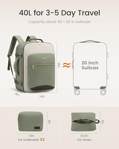 LOVEVOOK Large Light Green-Beige Olive Green Travel Backpack 40L Airline Approved