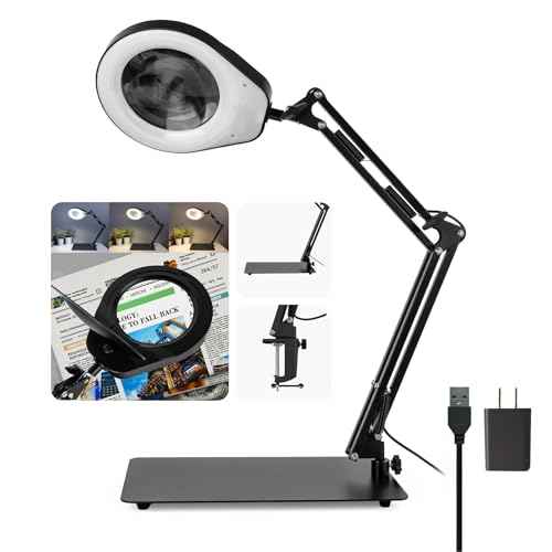 10X Magnifying Glass with Light and Stand,Dimmable Flexible Magnifying Craft Ligh, LED Lighted Magnifier Hands Free for Close Work Craft Reading Painting Hobby (Black-05)