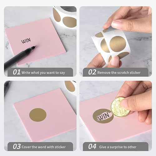 300 Pack Scratch Off Stickers, 1" Round Circle Scratch Off Labels Self Adhesive for Lottery Tickets DIY, Raffle Card Creating-Gold