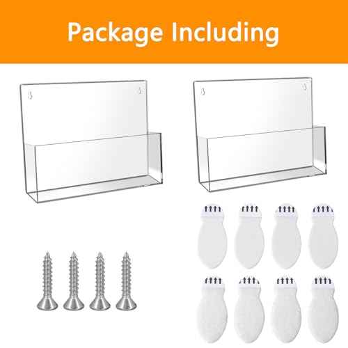 2 Pack Clear Acrylic File Holder Wall Mount Self Adhesive, Legal Size Hanging Paper Organizer, Wall Pocket File Holder Storage for Letter Folder Brochure Magazine Bookshelf Literature Display