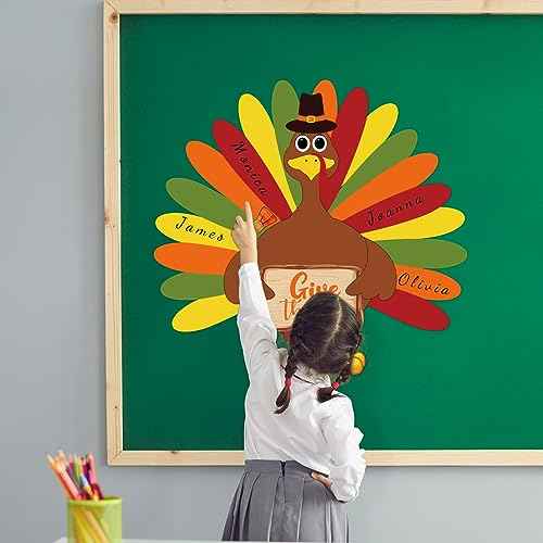 3 Feet Tall DIY Turkey Bulletin Board Set Thanksgiving Classroom Decor Turkey Craft Kit with Adhesive Dots for Kids DIY Craft Activities Autumn Fall Thanksgiving Party Harvest Home Decoration