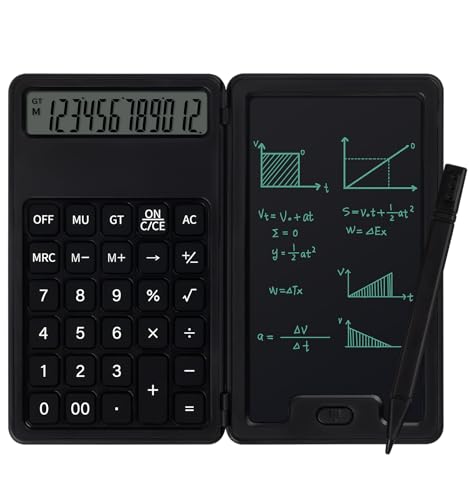 Black Portable Calculator with Notepad & Stylus - Paperless Desk Accessory