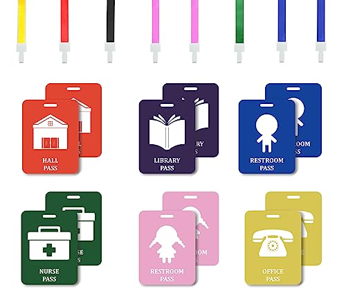 Fun-Plus Type A 12 Pack Classroom Hall Pass Lanyards Set for Teachers & Students
