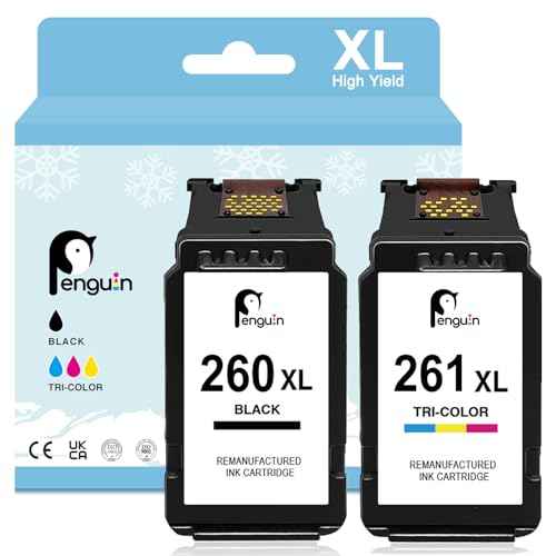 Penguin 260XL 261XL Ink Cartridges for Canon PG-260 CL-261 for PIXMA TR7020a TR7022 TS6420a TS5300 TS5320 TS6400 TS6420 Printers 260 261 XL 260XL Black Ink (1 Black, 1 Tri-Color)