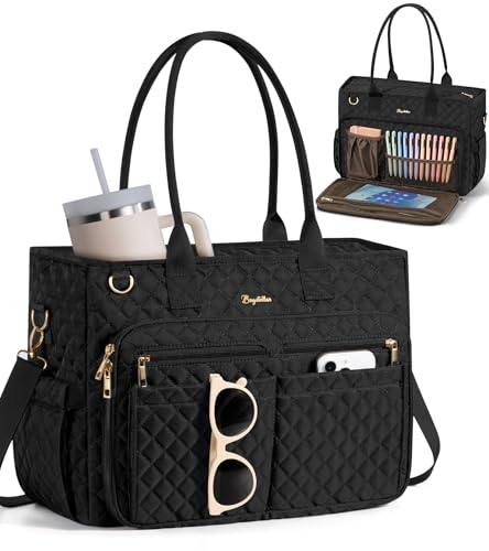Bagstellar Women's Teacher Tote Bag with 15.6-Inch Laptop - Black
