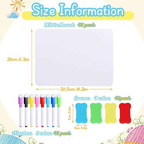Henoyso 48 Set Double Sided Dry Erase Boards, Back to School Supplies for Classroom Office,8.3 x 11.2 Inch Small Whiteboard with Erasers and Markers, White Lapboards Bulk for Students Teachers