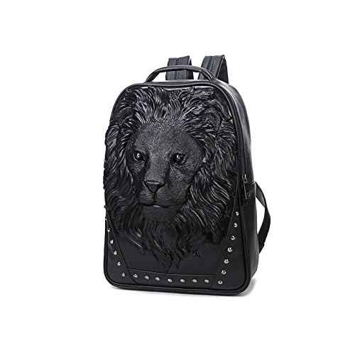 Berchirly Men Pu Leather Lion Head Backpack Women Fashion Casual Travel Hiking Daypack Laptop Bag Backpacks