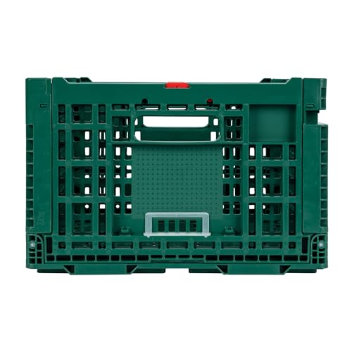 Restaurantware Cater Tek 43 Liter Collapsible Crate 1 Stackable Storage Crate - With Handles Mesh Design Green Plastic Folding Crate Heavy-Duty For Home Garage Or Commercial Use