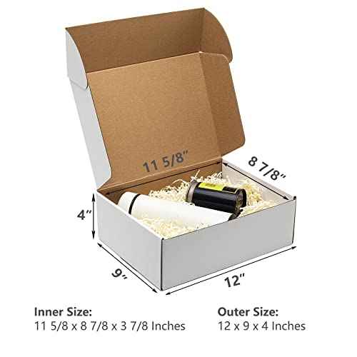 White Shipping Boxes 12x9x4" 20 Pack- Corrugated Cardboard Mailing Box for Small Business, Tab Locking Literature Mailer Packaging Supplies for Packing Gifts Craft