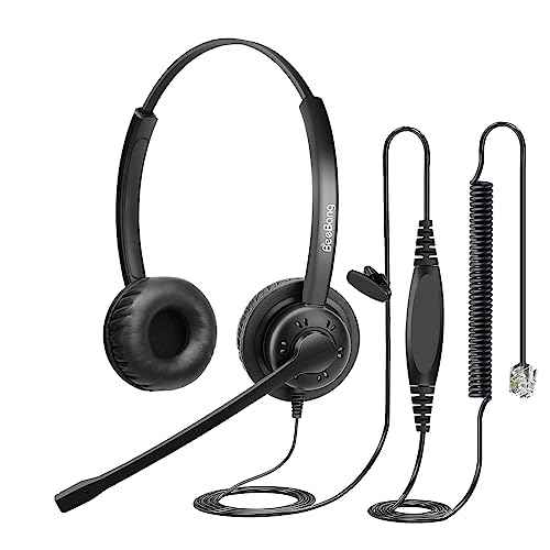 Telephone Headset with Pro Noise Canceling Microphone, RJ9 Phone Headset for Office Call Center Landline Deskphone, Work for Mitel NEC Shoretel Aastra Uniden Allworx Toshiba