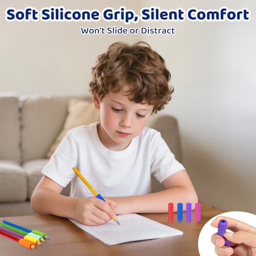 Textured Pencil Grips for Kids, Teens & Adults ? 24PC Sensory Fidget Toys for ADHD, Autism, Anxiety & Stress Relief - Ideal for Teachers as Educational Tools or Classroom Rewards