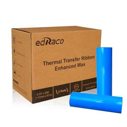 8 Rolls Desktop Thermal Transfer Ribbons -Enhanced Wax, 4.33" x 298'(110mm x 91m), 0.5¡± Core, for Zebra Desktop Printer