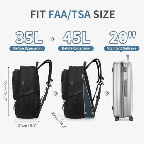45L Travel Backpack for Men, TSA Approved Carry On Laptop Backpack Expandable, Business Backpack for Work Water Resistant, Black