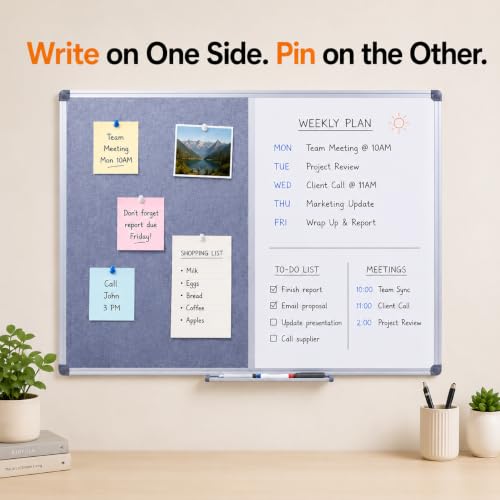 48x36 Large Magnetic Combo Whiteboard & Bulletin Board - DexBoard