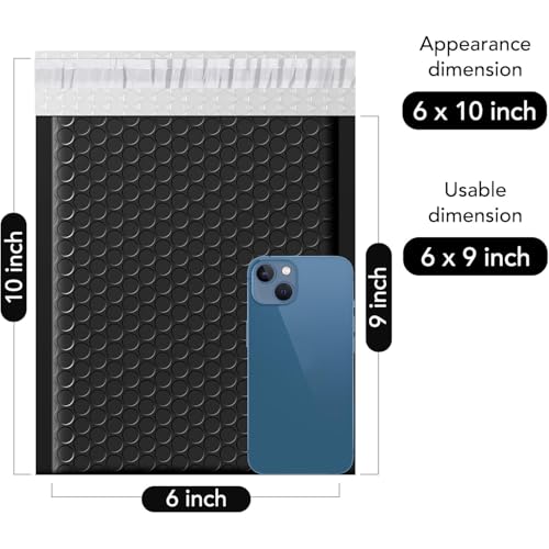 Fuxury Black Bubble Mailers 6x10 Inch Pack of 100 Self-Sealing Padded Envelopes