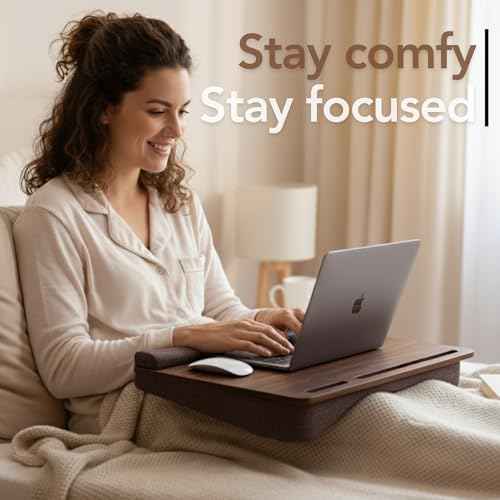 Portable Laptop Desk ? Lapdesk with Cushion, Laptop Stand for Bed, Lap Desk for Laptop and Lap Desk for Bed, Portable Desk for Lap top, Notebook Bed Tray (Walnut & Brown)