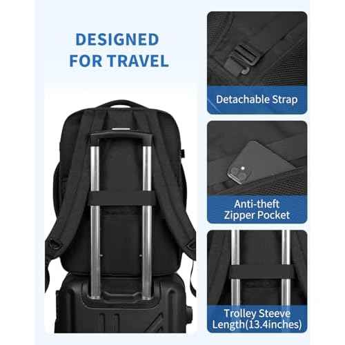 WANDF Travel Backpack For Spirit Airlines Personal Item Bag 18x14x8 with Wet Pocket, 17 Inch Laptop Backpack for Men Women£¨Black£©