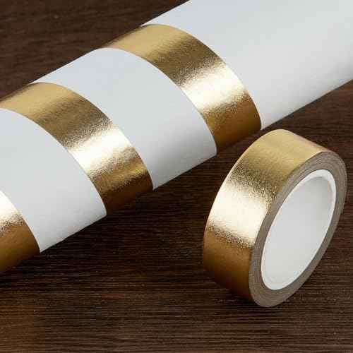 Gold Foil Washi Tape - 2 Rolls Low Tack Self Adhesive Decorative Metallic Foil Masking Tape for Crafting,Scrapbooking and Wall Decor Decorative 0.59in x66FT