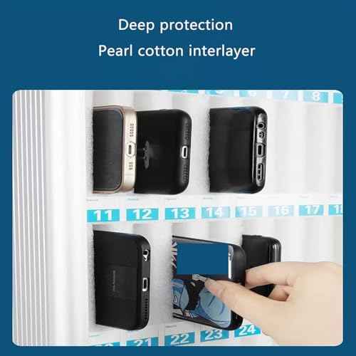 Cell Phone Locker 24 Slots Cell Phones Storage Cabinet - Secure Wall Mount & Desk Stand, Aluminum Alloy Lockable Storage Cabinet for Classroom, Office, Gym | Numbered Compartments