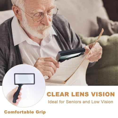 5X Rectangle Reading Magnifier, Large Handheld Magnifying Glass Scratch Resistant Glass Lens Seniors Reading, Hobbies, Repair, Observation(Black)
