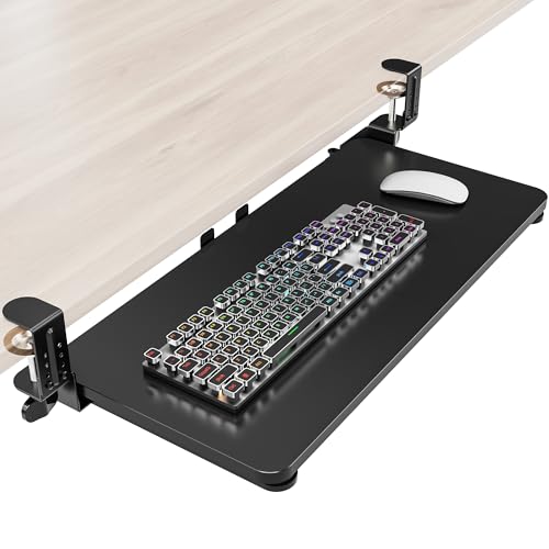 Ergonomic Keyboard Tray Under Desk, Pull Out with Adjustable C-clamp, 25.6 (31.5 Including Clamps) x 11.8 Inch Slide Out Computer Keyboard Drawer Mouse Tray for Typing, Large & Black