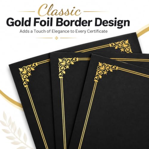 BELLE KR Black Certificate Holders (100 Pack) Gold Foil Border, 12.2 x 9.5 Inches