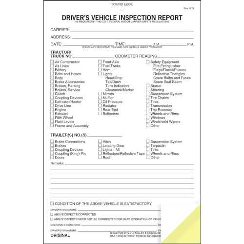 50-Pack DVIR Driver Vehicle Inspection Reports - 31 Sets, 2-Ply Carbon 5.5 x 8.5 in