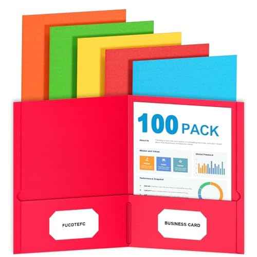 100 Pack Pocket Folders, Folder with Pockets, 5 Assorted Colors Letter Size Heavy Duty 2 Pocket Folders, Paper File Folder for School Office Home Business