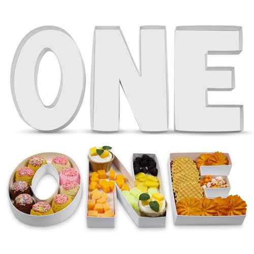 One Charcuterie Board Letters, 3 Pack, 10 Inch Fillable Cardboard Letters for Charcuterie, White Paper Mache Letter Tray for 1th Aniversary, Birthday Party Decoration